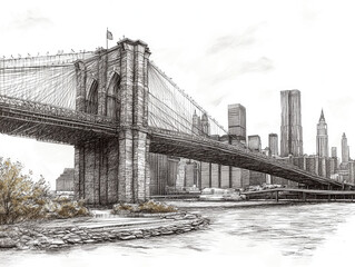Hand-drawn sketch of New York City skyline with Central Park