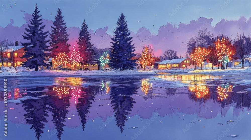 Wall mural Holiday Reflection, Christmas lights