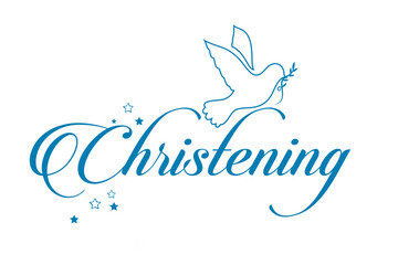 Christening letter with dove logo isolated on white background