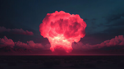 A stunning visual of a vibrant red explosion against a dark sky, symbolizing power and destruction. The dynamic clouds create a dramatic atmosphere, evoking intense emotions.