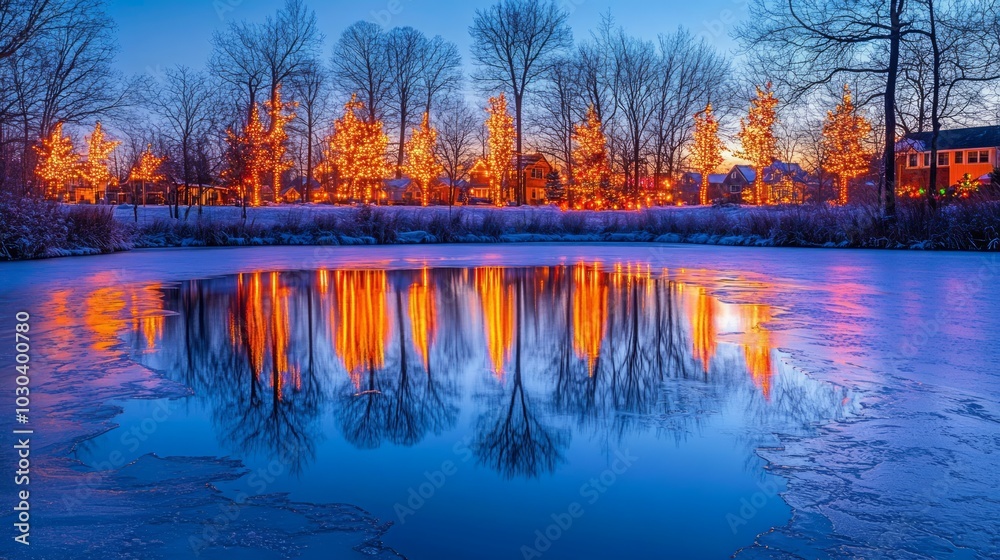 Wall mural Holiday Reflection, Christmas lights