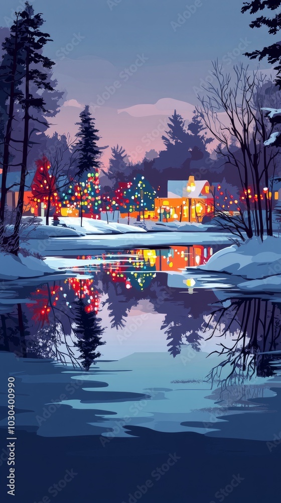 Wall mural Holiday Reflection, Christmas lights