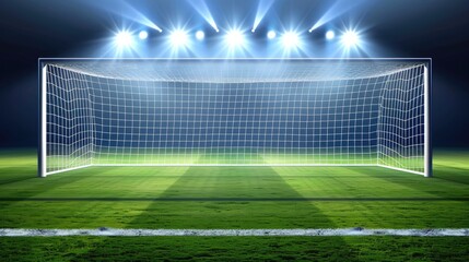 Fototapeta premium Photo of blank soccer goal in stadium with spotlight, vector illustration