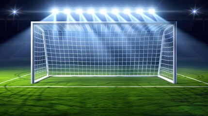 Fototapeta premium Photo of blank soccer goal in stadium with spotlight, vector illustration