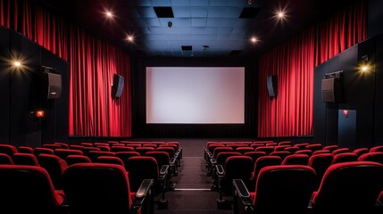 Obraz premium Empty Movie Theater Seats with a Large White Screen