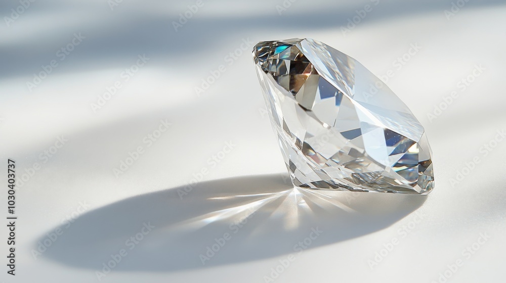 Poster sparkling diamond on smooth surface with soft shadow
