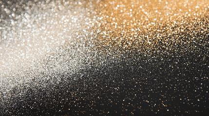 Obraz premium Close-up of shimmering gold and silver glitter scattered across a dark surface, creating a festive texture for New Year celebrations photo