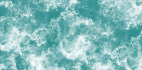 Abstract mint blue sky watercolor background. Cloudy mint sky with light blue watercolor clouds and smoke. Grungy, elegant vintage grunge background texture.