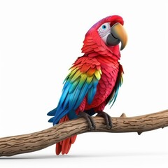 Obraz premium Macaw parrot on branch on white background