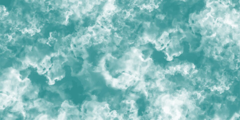 Abstract mint blue sky watercolor background. Cloudy mint sky with light blue watercolor clouds and smoke. Grungy, elegant vintage grunge background texture.