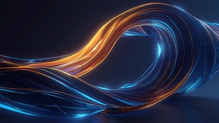 An abstract wave shape on a low-polygonal triangular background for cyberspace, big data, metaverse, network security, data transfer on a dark blue abstract cyberspace background