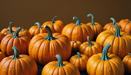 A spooky arrangement of all pumpkin varieties brings a playful yet eerie vibe to a Halloween gathering, inviting creativity and festivity, Generative AI