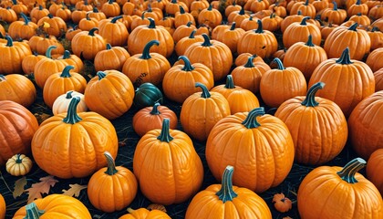 A captivating assortment of pumpkin varieties illuminates a Halloween scene, with their bright colors and unusual shapes enhancing the spooky atmosphere, Generative AI