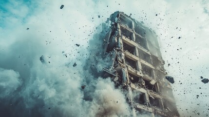 Fototapeta premium Dynamic Building Collapse in Action Captured Moment
