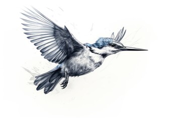 Obraz premium Flying kingfisher sketch drawing animal bird.