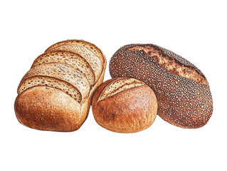 Assorted Breads with Seeds Illustration on Transparent Background
