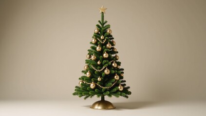 Christmas tree highlighted against golden backdrop isolated