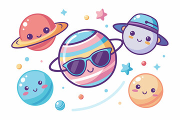 Cute Cartoon Planets and Space Adventure Vector on White Background