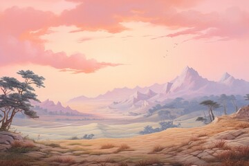 Naklejka premium Nice pink sky landscape painting outdoors.