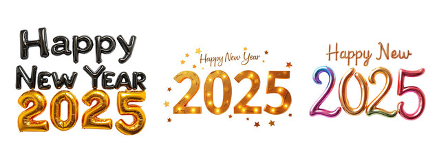 Fototapeta premium Festive Happy New Year 2025 Text Designs Collection isolated white background 