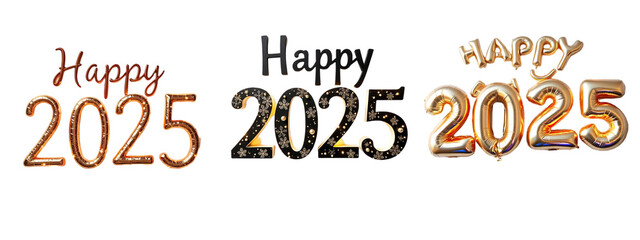 Fototapeta premium Festive Happy 2025 Balloons for New Year Celebrations isolated white background