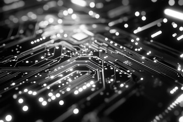 Obraz premium Abstract Computer Circuit Board Wallpaper Background for Tech Design Projects.