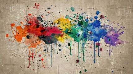 Abstract Watercolor Splashes in a Rainbow of Colors on a Beige Background