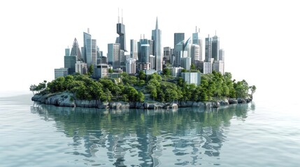 flying island with the industrial cityisolate on white background