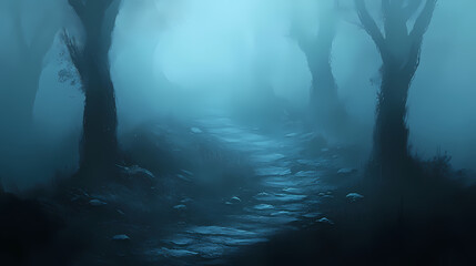 Obraz premium horror forest background, full moon above trees, apocalyptic scene