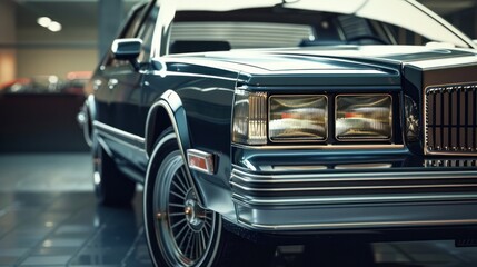 Obraz premium Luxury car from the 80s. The structure of the car is gray and looks elegant