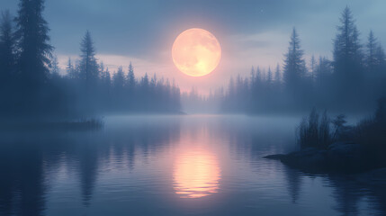 horror forest background, full moon above trees, apocalyptic scene