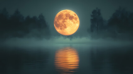 horror forest background, full moon above trees, apocalyptic scene