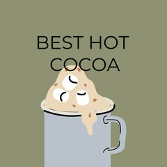 Coffee sale label or banner square template. Retro design, flat illustration. Coffee cup on green background.