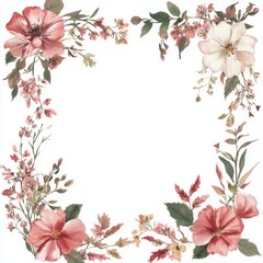 Elegant floral border design with pink and white flowers on white background