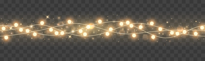 Christmas decoration shining light garland with sparkles seamless pattern on dark background © Kateina