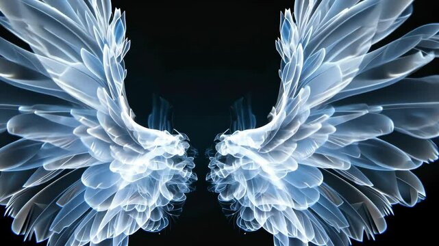 A pair of ethereal wings, shimmering against a dark background