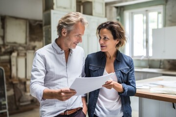 Couple consulting interior designer adult togetherness architecture.