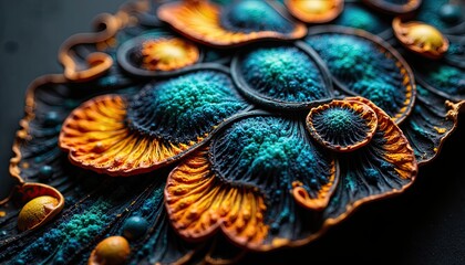Fototapeta premium Close-Up of a Butterfly Wing Showing Detailed Texture and Vibrant Color Patterns