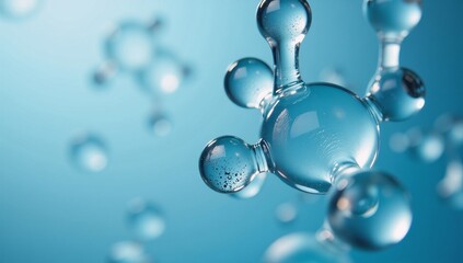Floating abstract glass molecules in blue liquid against blurred backdrop environmentwaterclean-energy theme