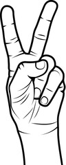 V sign, victory gesture - line art illustration