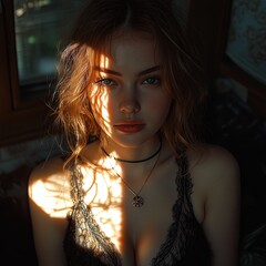 Realistic Portrait in Natural Light . Dramatic Shadow Effect