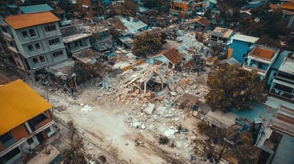 Aerial View of Devastated Residential Area After Disaster
