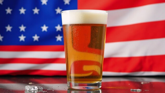 Beer with abstract US state flag on a glass