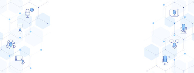 Podcast Banner Vector Illustration with Two-sided Icon Style. Line Duotone icon. Containing microphone, playlist, podcast, asmr