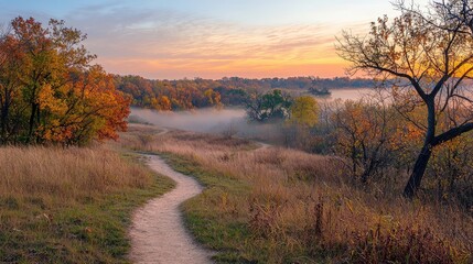 Serene Winding Trail Through Autumn Landscape