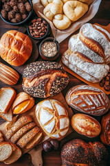 Assorted Artisan Breads on Rustic Background
