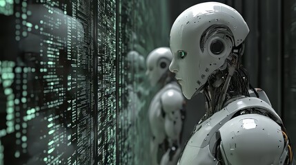 Fototapeta premium Using powerful computer technology, we can analyze large amounts of data to create smart systems that learn and make decisions, like machines that can think and create.