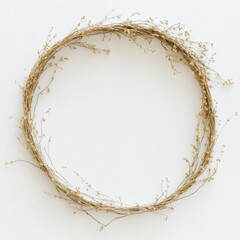 Fototapeta premium Minimalist circular floral wreath made of twigs and dried branches on white background