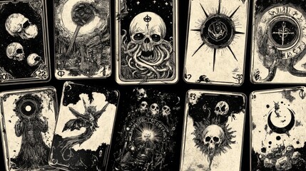 Eldritchthemed tarot cards with ancient unsettling design elements