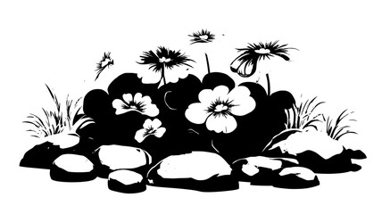 Obraz premium A cluster of lungwort plants flourishing in a shaded flower bed with nearby stones, vector illustration art